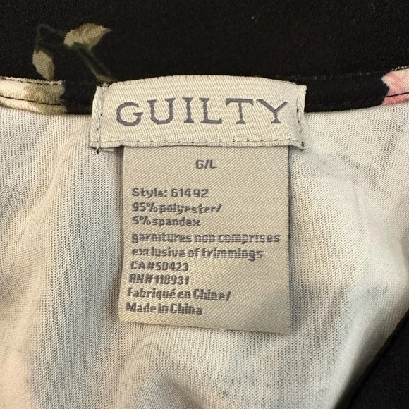 Guilty Floral Black and Pink Midi Dress Bodycon Flutter Sleeve Size Large - Picture 5 of 7